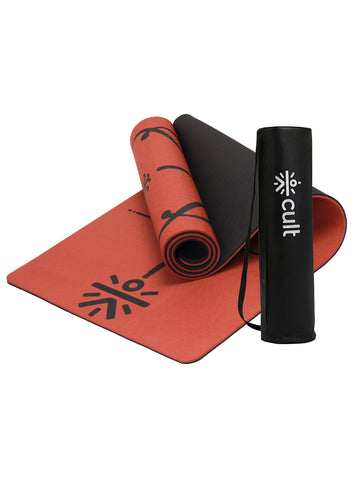 CULT Yoga Mat for Women & Men with Strap and Bag TPE Material 8mm Thickness Exercise Mat for Workout, Yoga, Fitness & Meditation Anti Tear, Anti Slip for Home & Gym Use