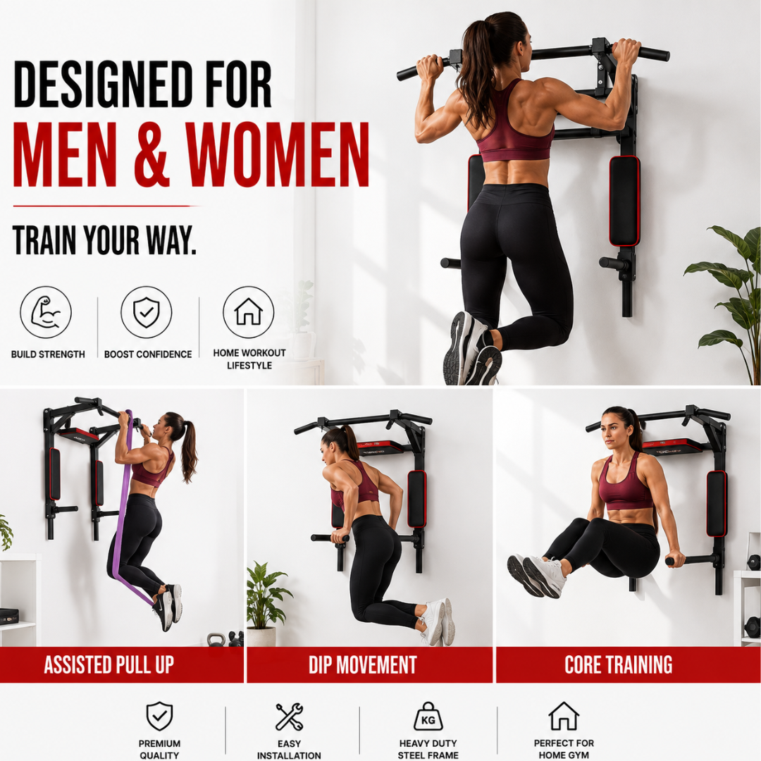 OneTwoFit Multifunctional Wall Mounted Pull Up Bar - Heavy Duty Steel, Multi-Grip Positions & Space Saving Design – Build Strength, Transform Your Body – Target Back, Chest, Arms, Shoulders & Abs