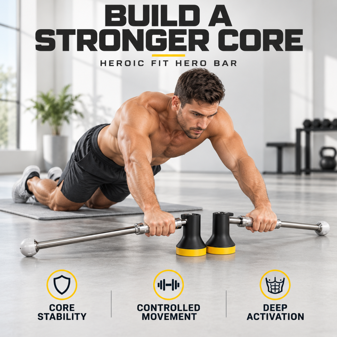 Heroic Fit Hero Bar – Sliding Push-Up Trainer – Full Body Workout, Build Strength & Core – Multiple Grip Positions, Portable Home Gym – Target Chest, Triceps, Shoulders & Core