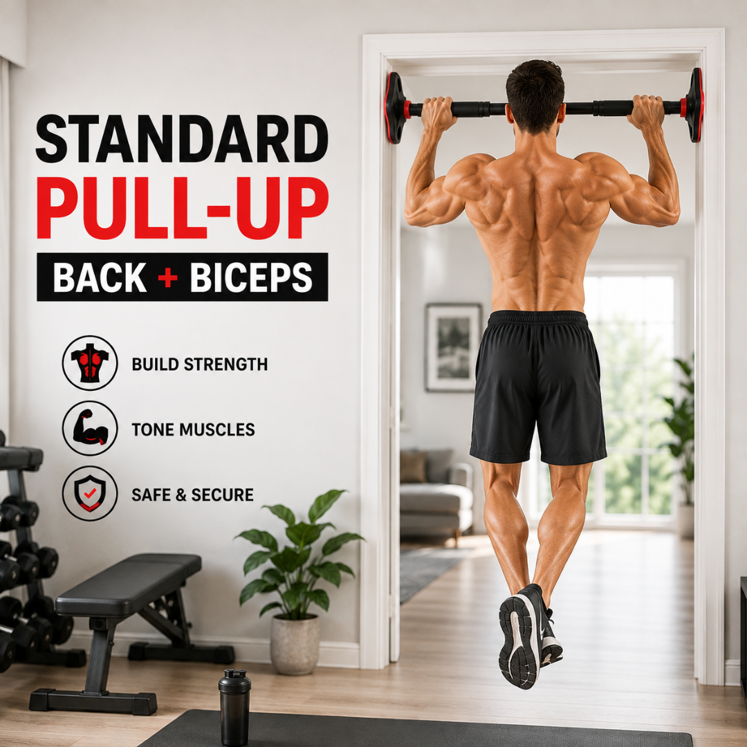 Heavy-Duty Adjustable Doorway Pull-Up Bar – Sculpt Your Upper Body from Home – Supports 150kg, No Drilling – Multi-Grip, Anti-Loosen Lock – Easy Installation – For Home & Gym – Build Muscle, Strength & Definition