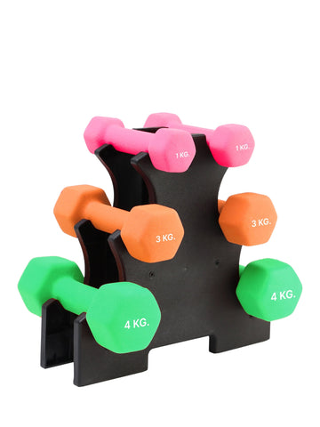 Cult Neoprene Dumbbells Combo for Home Gym Exercise (1kg + 3kg + 4kg Set) 16kg | Dumbbells with Rack